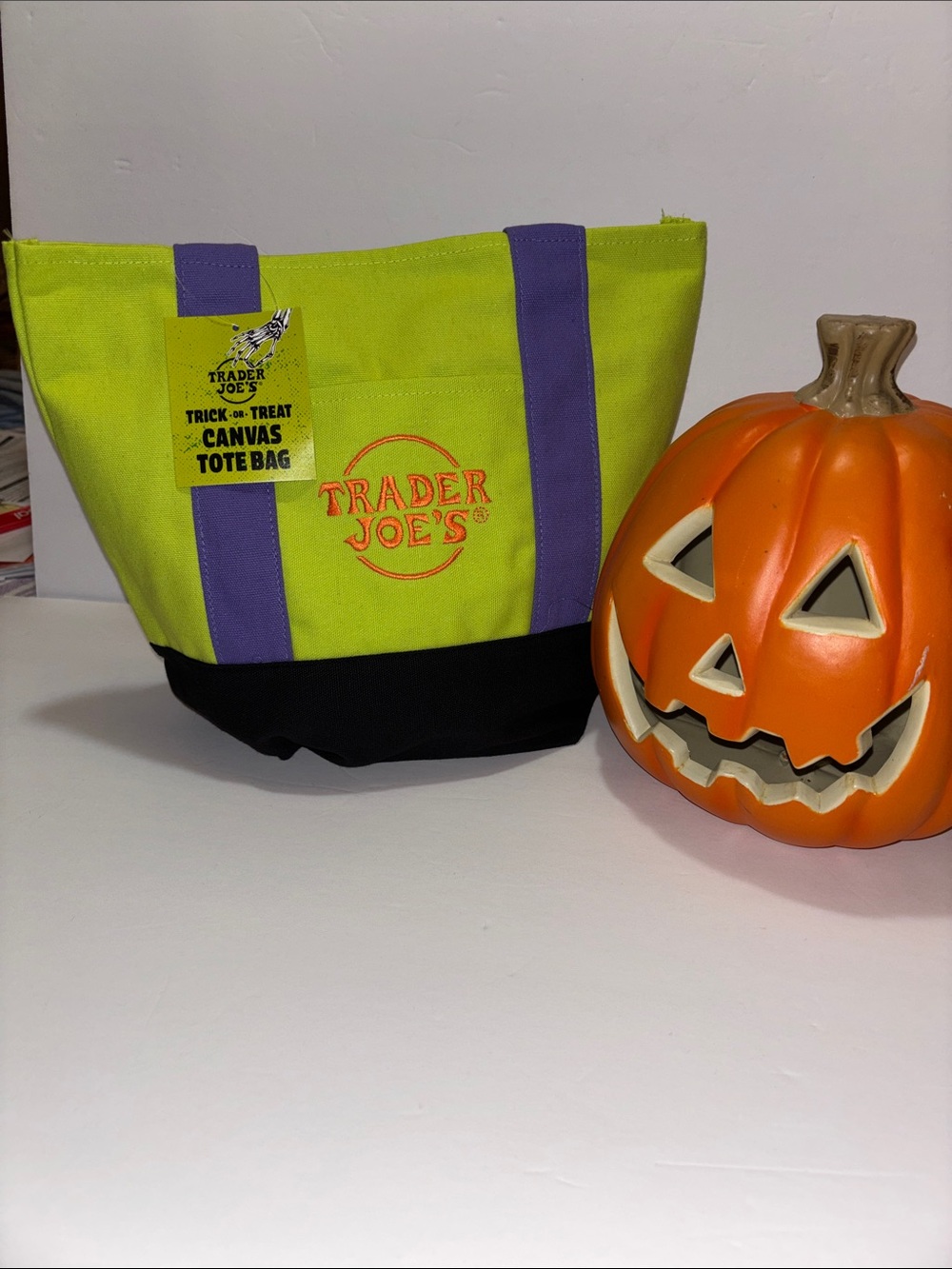 Trader Joes Newest Bag Release Fall 26 Mini Canvas Tote Lime green,purple & blac